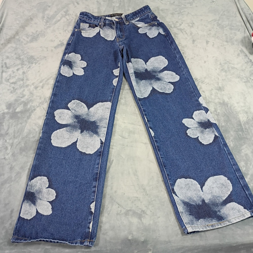Reserved Supply Floral Print Wide Leg Jeans Dark Wash Blue Size 1 RV15247MSTYJ